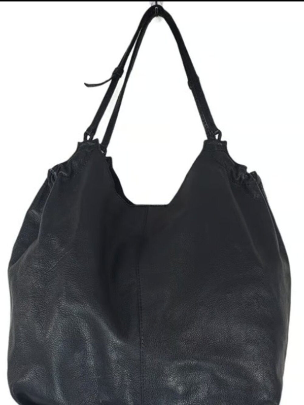 Black Pebbled Leather Large Slouchy Ruched Shoulder Bag Purse Tote